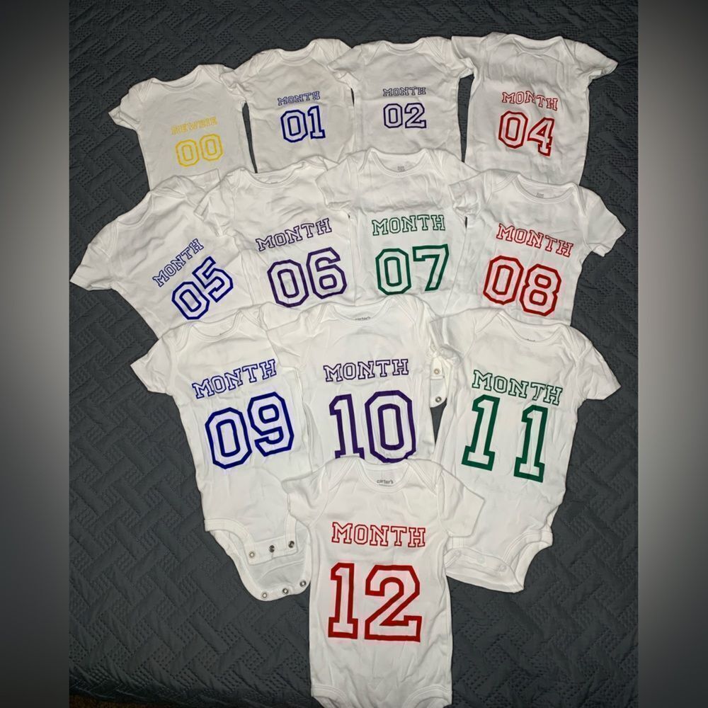 White Monthly Milestone Baby Bodysuit Set